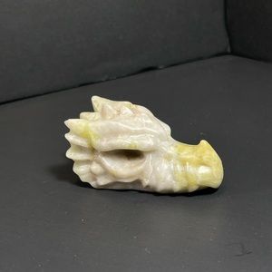 Natural Carved Dragon Head Skull Quartz Yellow Calcite Crystal 110g